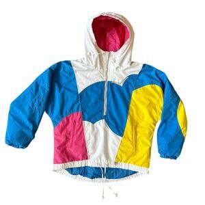 Vintage Obermeyer Hooded Ladies Silver Sky Colorblock Half Zip Jacket Size 10